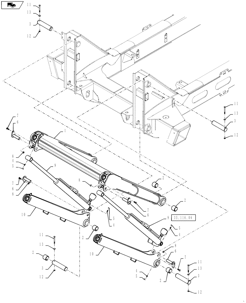 Схема запчастей Case IH 3330 - (39.105.04[01]) - BOOM LIFT LINKAGE, 120 BOOM, BSN YBT031187 (39) - FRAMES AND BALLASTING