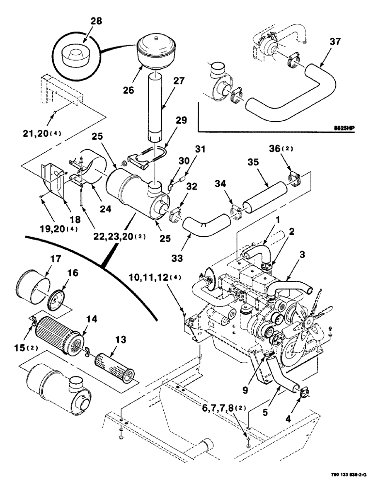 Схема запчастей Case IH 8825 - (03-08) - AIR BREATHER AND RADIATOR HOSE ASSEMBLIES, SERIAL NUMBER CFH127001 THRU CFH127599 (02) - ENGINE