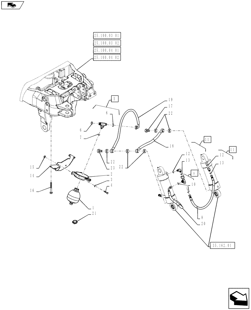 Схема запчастей Case IH PUMA 145 - (35.160.08) - VAR - 333648, 334648, 335648, 336831, 337831 - FRONT HPL - PIPES AND ACCUMULATOR (35) - HYDRAULIC SYSTEMS