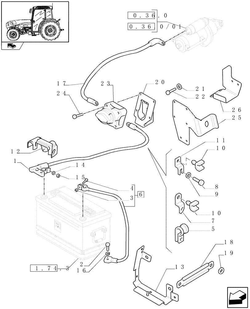 Схема запчастей Case IH FARMALL 95N - (1.75.3[01A]) - BATTERY CABLES - D6512 (06) - ELECTRICAL SYSTEMS