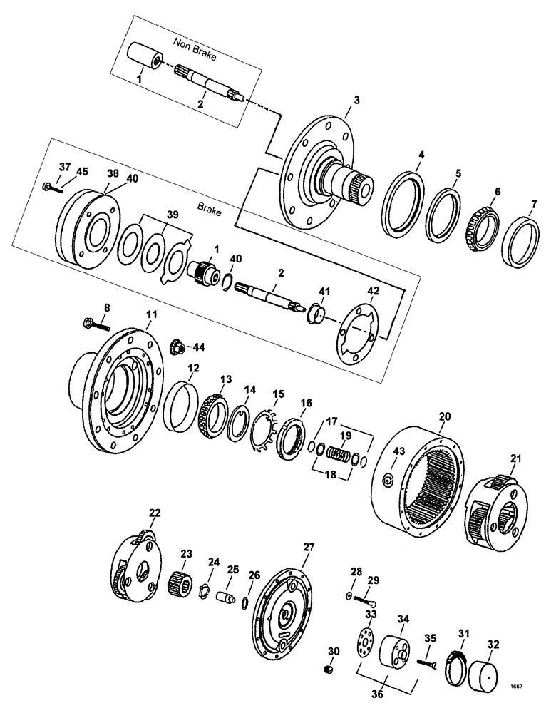 Схема запчастей Case IH SPX3185 - (122) - HUB, WHEEL AND TIRES, HUB ASSEMBLY, MODEL 8, SPX3185 (44) - WHEELS