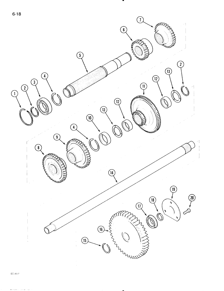 Схема запчастей Case IH 595 - (6-018) - SPEED TRANSMISSION COUNTERSHAFT, WITH CREEPER (06) - POWER TRAIN