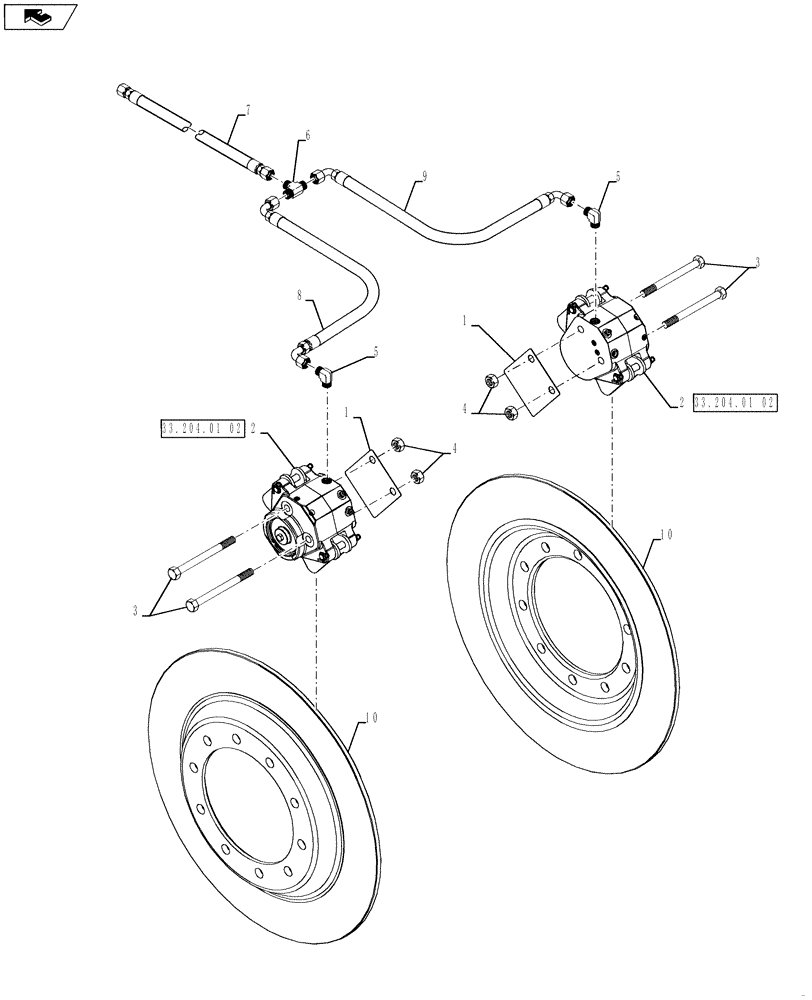 Схема запчастей Case IH 3230 - (33.204.02[02]) - DYNAMIC BRAKE GROUP, USED ON SN YBT029141 AND AFTER (33) - BRAKES & CONTROLS