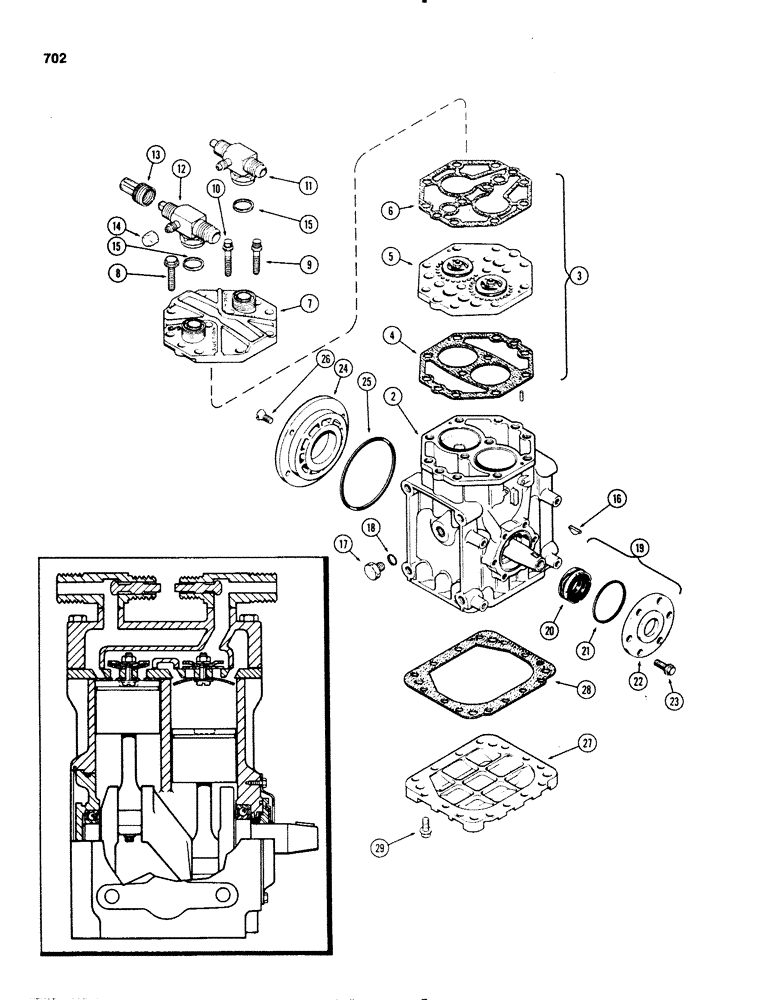 Схема запчастей Case IH 1070 - (0702) - YORK COMPRESSOR (09) - CHASSIS/ATTACHMENTS