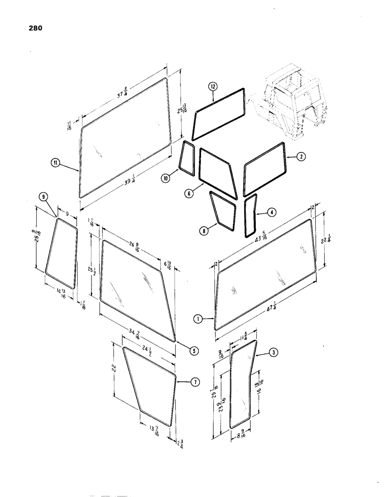 Схема запчастей Case IH 1270 - (280) - CAB, GLASS (09) - CHASSIS/ATTACHMENTS