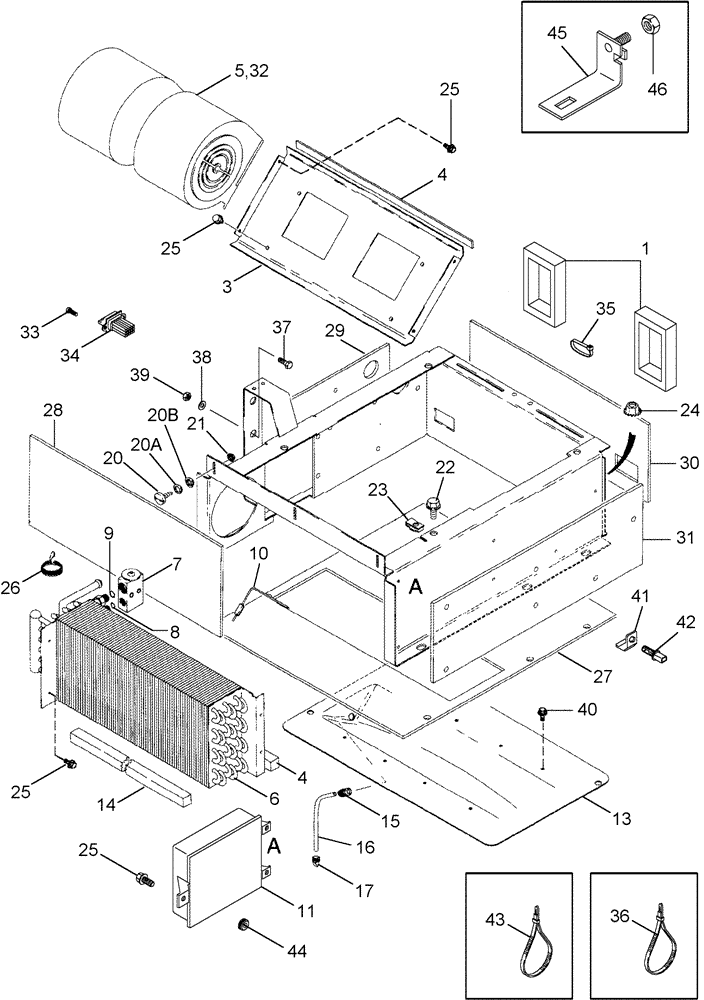 Схема запчастей Case IH CPX620 - (09E-17) - HEATER / AIR CONDITIONING - EVAPORATOR HEATER CORE & BLOWER MOUNTING - ASN Y6T011701 (10) - CAB & AIR CONDITIONING