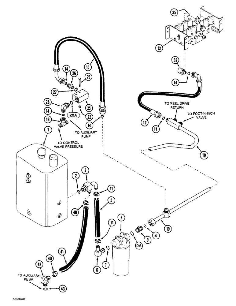 Схема запчастей Case IH 1660 - (8-036) - HEADER LIFT RETURN SYSTEM, P.I.N. JJC0103800 AND AFTER (07) - HYDRAULICS