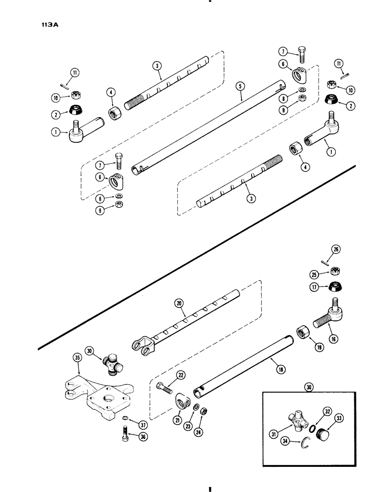 Схема запчастей Case IH 830-SERIES - (113A) - TIE RODS, GEN. PURP., 53" TO 73" AND 60" TO 88" TREAD, 1ST USED TRAC. S/N 8332878, DRAG LINK (05) - STEERING