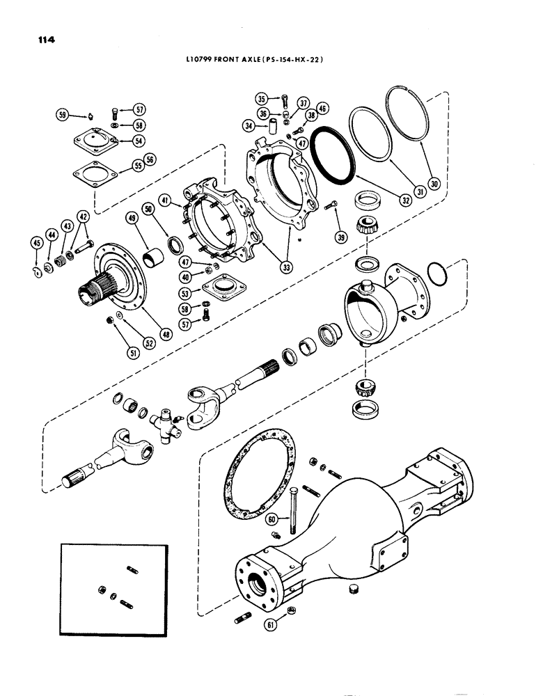 Схема запчастей Case IH 1200 - (114) - L10799 FRONT AXLE HOUSING AND KNUCKLE, CONTINUED, 15.99 RATION WITH CARDON JOINT (06) - POWER TRAIN