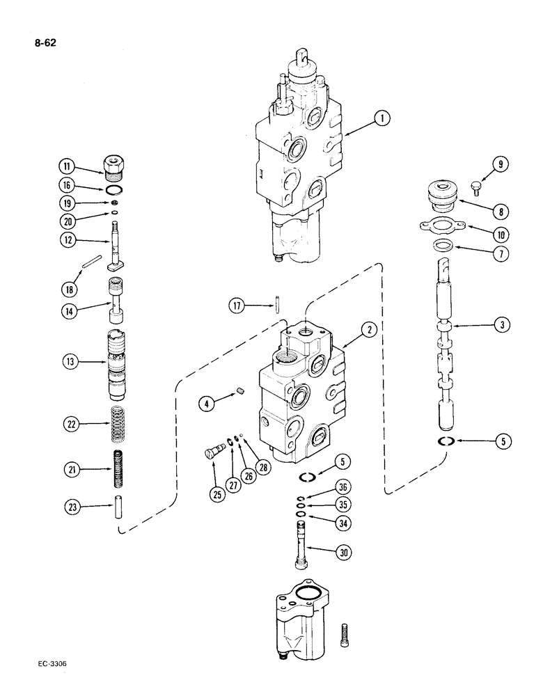 Схема запчастей Case IH 1896 - (8-62) - REMOTE VALVE SECTION, THIRD CIRCUIT, WITHOUT LOAD CHECK (08) - HYDRAULICS