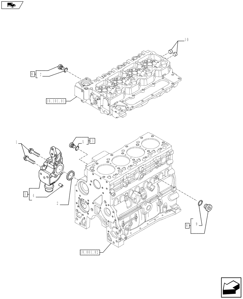 Схема запчастей Case IH F4HE9484M J100 - (10.402.01[01]) - PIPING - ENGINE COOLING SYSTEM (2856257-2855824-2854937) (10) - ENGINE