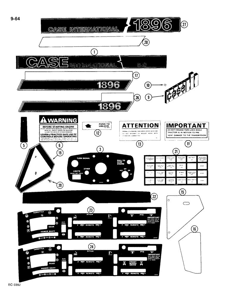 Схема запчастей Case IH 1896 - (9-064) - DECALS, CASE IH (09) - CHASSIS/ATTACHMENTS