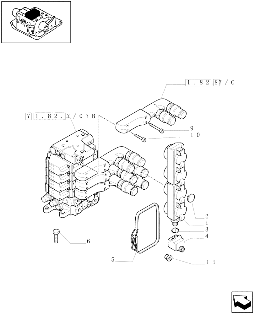 Схема запчастей Case IH PUMA 125 - (1.82.7/08[01A]) - 4 CCLS (EDC) ELECTRONIC CONTROL VALVES (EHS1) AND ASSOCIATED PARTS - D6690 (VAR.330862-331862) (07) - HYDRAULIC SYSTEM