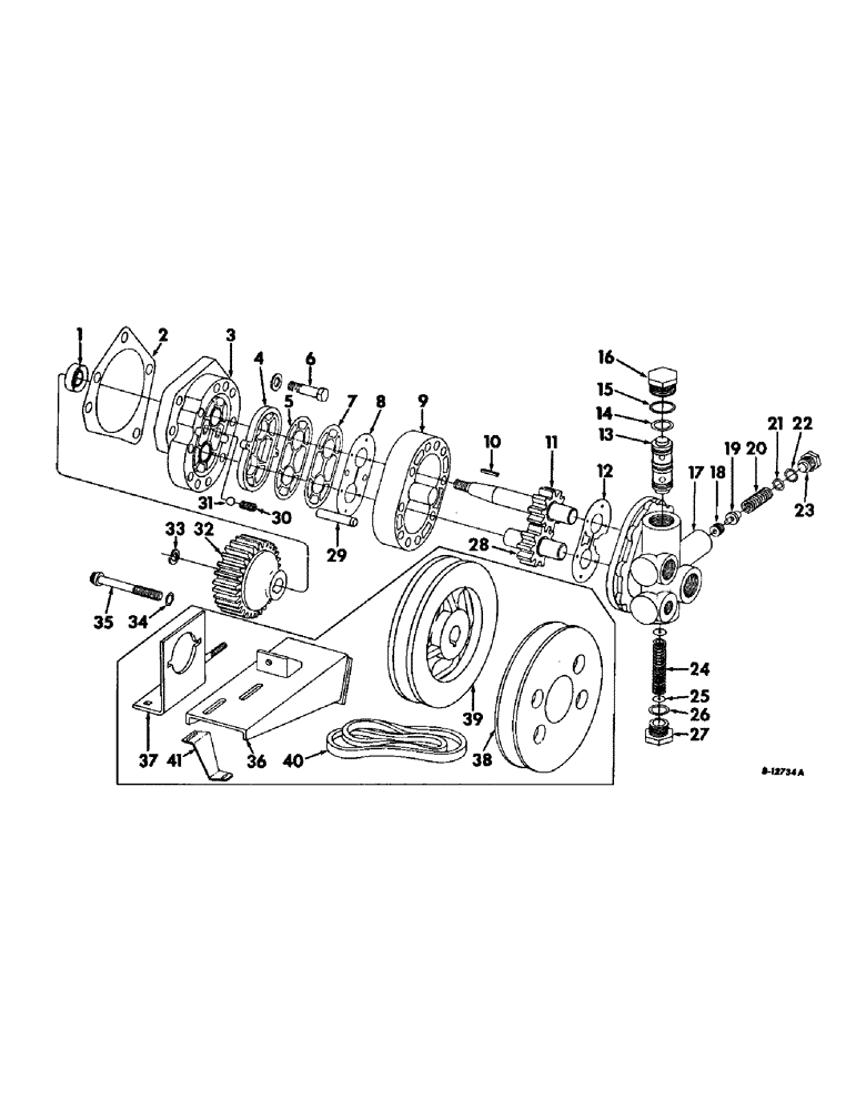 Схема запчастей Case IH 503 - (184) - PLATFORM HYDRAULIC LIFT PUMP (35) - HYDRAULIC SYSTEMS