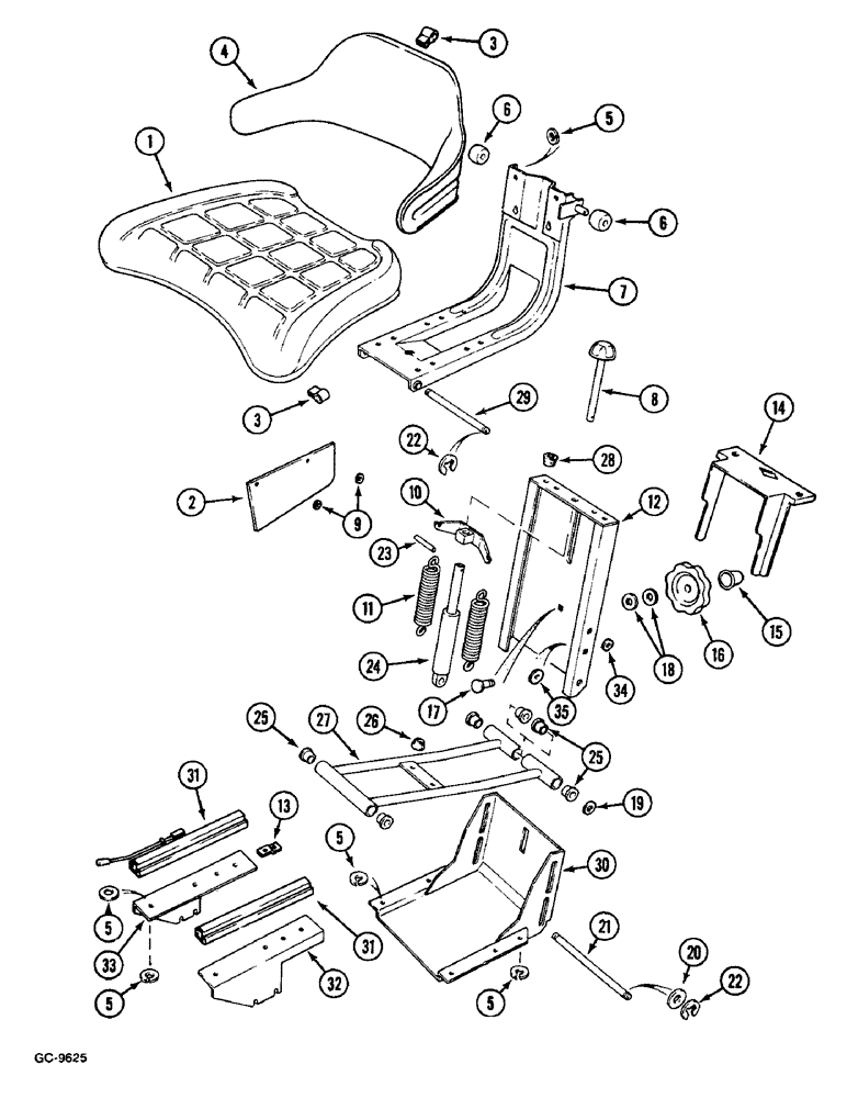 Схема запчастей Case IH 733 - (9-654) - SEAT - GRAMMER, 44/2H, FOR MODELS 733, 833 (09) - CHASSIS/ATTACHMENTS