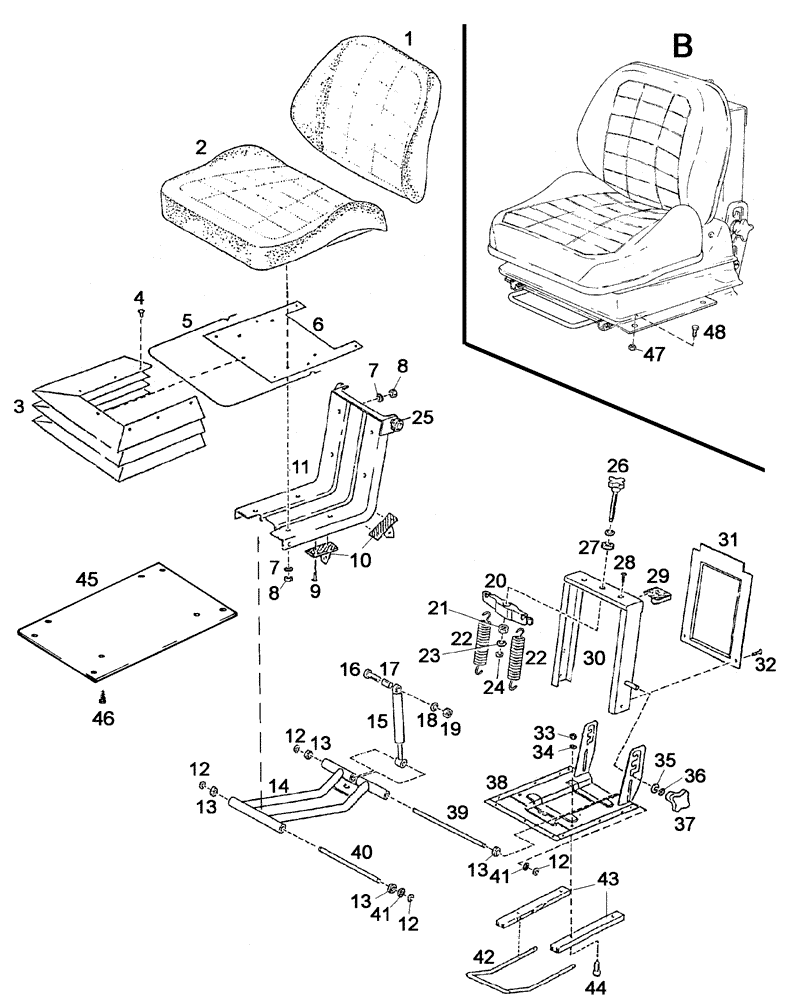 Схема запчастей Case IH C55 - (09B-24[01]) - DRIVERS SEAT WITHOUT HORIZONTAL SPRING, ACTION, WITH HEIGHT-ADJUSTMENT DISASSEMBLED (09) - CHASSIS