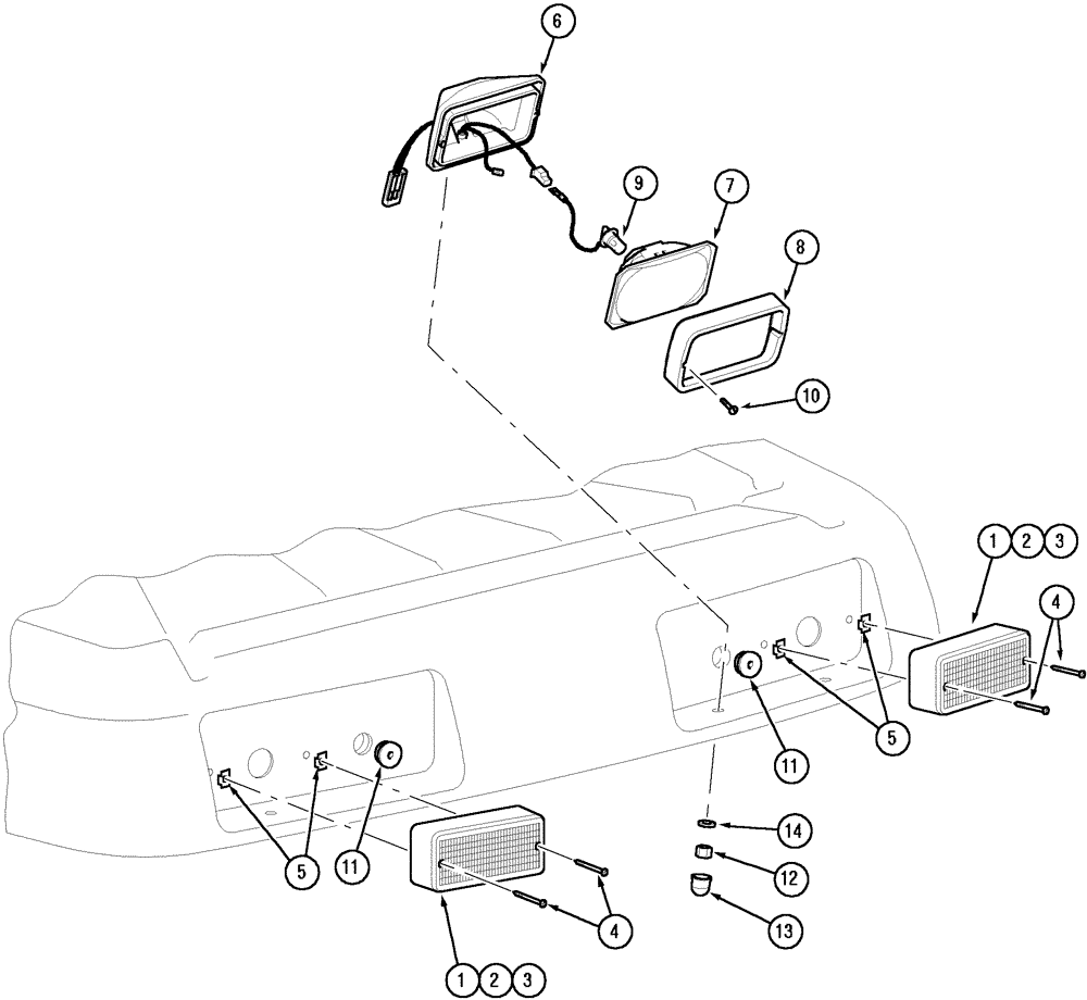 Схема запчастей Case IH MX110 - (04-25) - FRONT WORKLIGHTS - CAB ROOF - N.A. ONLY (04) - ELECTRICAL SYSTEMS