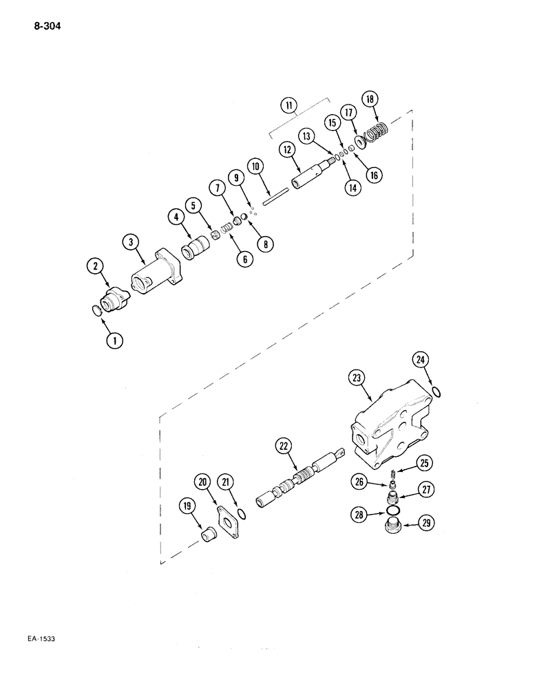 Схема запчастей Case IH 385 - (8-304) - SINGLE AUXILIARY HYDRAULIC VALVE (08) - HYDRAULICS