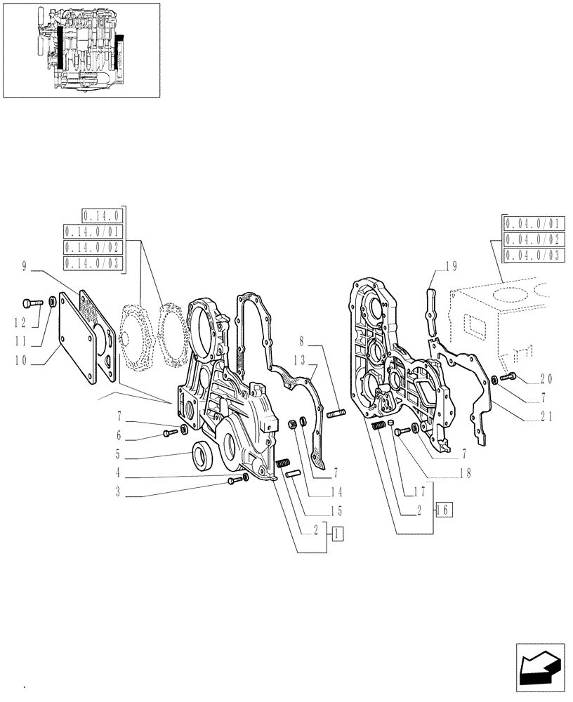 Схема запчастей Case IH JX80 - (0.04.3/01[01]) - COVERS & GASKETS, FRONT (01) - ENGINE