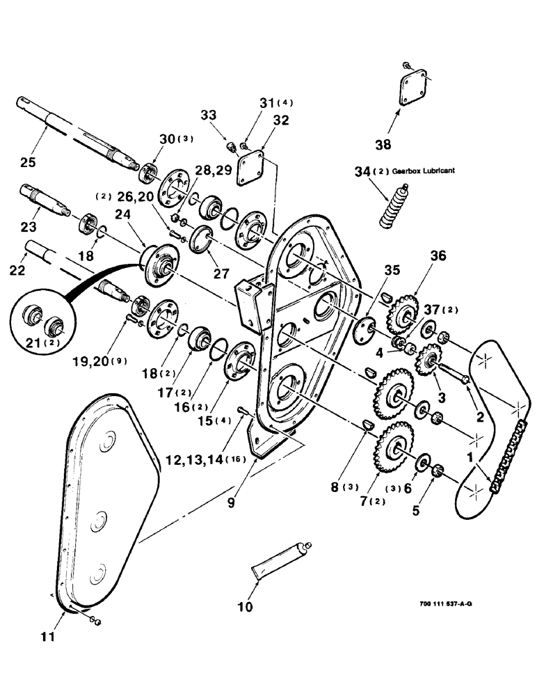 Схема запчастей Case IH 8830 - (2-18) - AUGER DRIVE CHAINBOX ASSEMBLY, 12 FOOT (09) - CHASSIS