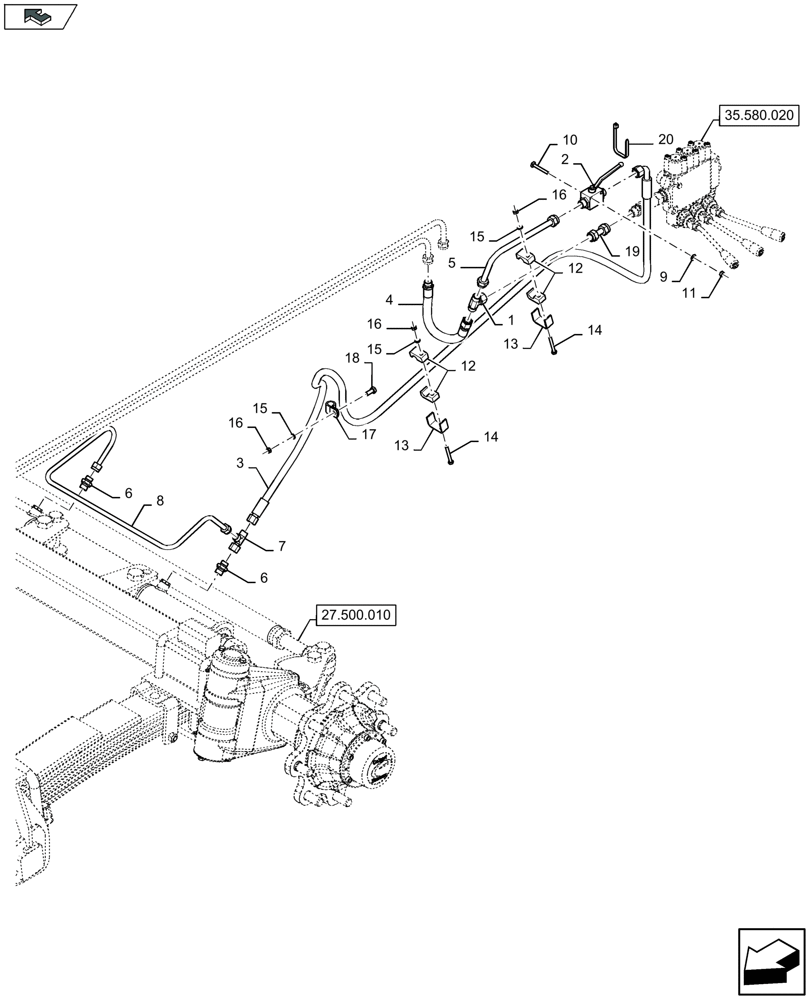 Схема запчастей Case IH LB424R XL - (35.585.010) - TANDEM AUTO-STEER AXLE (35) - HYDRAULIC SYSTEMS