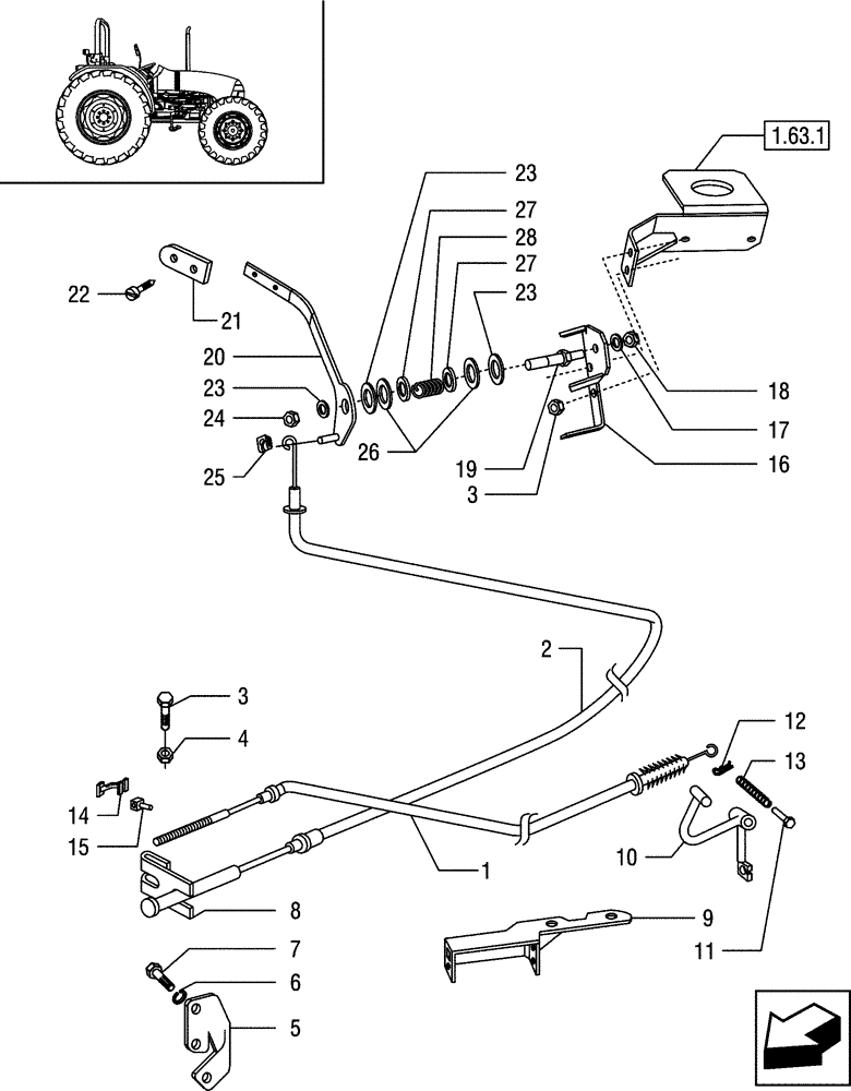 Схема запчастей Case IH JX95 - (1.10.0) - ACCELERATOR CONTROL - PEDAL, SUPPORT AND FLEXIBLE CONTROL (02) - ENGINE EQUIPMENT