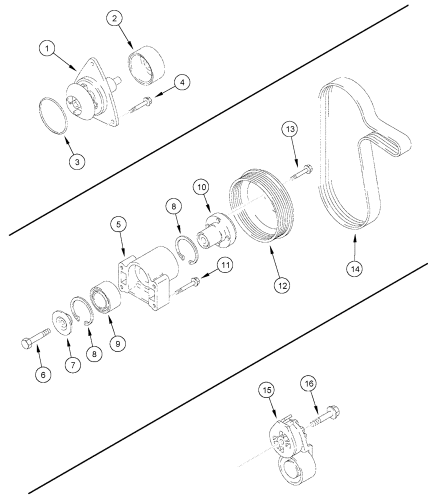 Схема запчастей Case IH FLX4375 - (02-034) - WATER PUMP, FAN DRIVE, AND BELT TENSIONER (01) - ENGINE