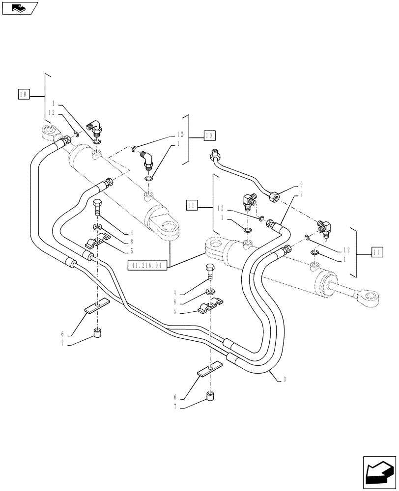 Схема запчастей Case IH PUMA 130 - (41.200.04) - VAR - 330429, 330430 - CL.4 SUSPENDED FRONT AXLE - STEERING CYLINDER HYD. LINE (41) - STEERING