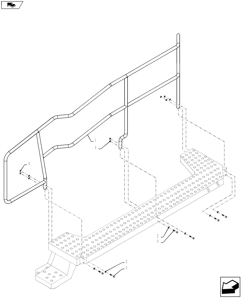 Схема запчастей Case IH 4430 - (90.118.10) - MIDDLE WALKWAY HANDRAIL, 90 - 100 BOOMS (90) - PLATFORM, CAB, BODYWORK AND DECALS