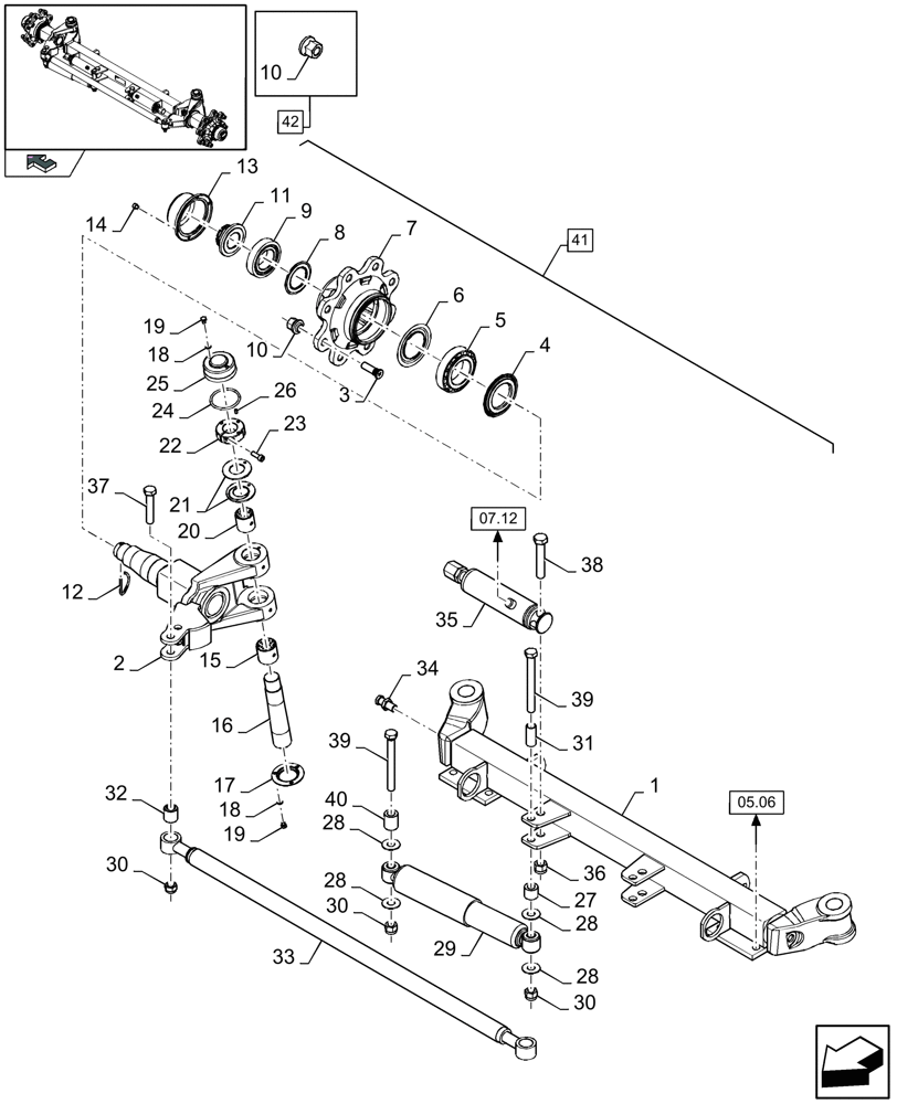 Схема запчастей Case IH LB333S - (05.08[01]) - TANDEM AXLE, STEERED REAR AXLE WITHOUT BRAKE (05) - AXLE