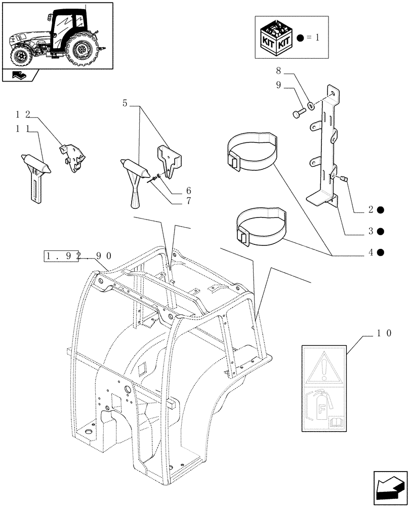 Схема запчастей Case IH FARMALL 95N - (1.90.7[01]) - FIRE EXTINGUISHER PREDISPOSITION AND EMERGENCY EXIT HAMMER - W/CAB - D6633 (10) - OPERATORS PLATFORM/CAB