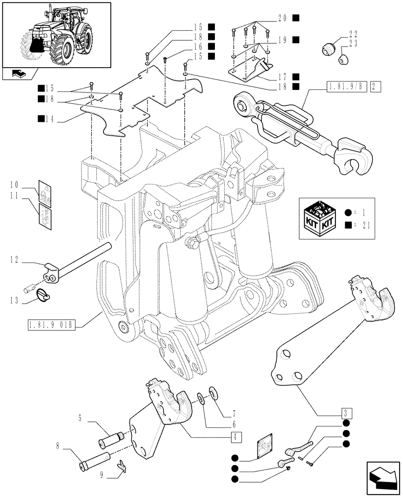 Схема запчастей Case IH PUMA 225 - (1.81.9[02A]) - (VAR.088 ) FRONT HPL FOR REAR REMOTES LESS PTO, LESS AUX. COUPLERS - LINK AND ARMS - D6726 (07) - HYDRAULIC SYSTEM