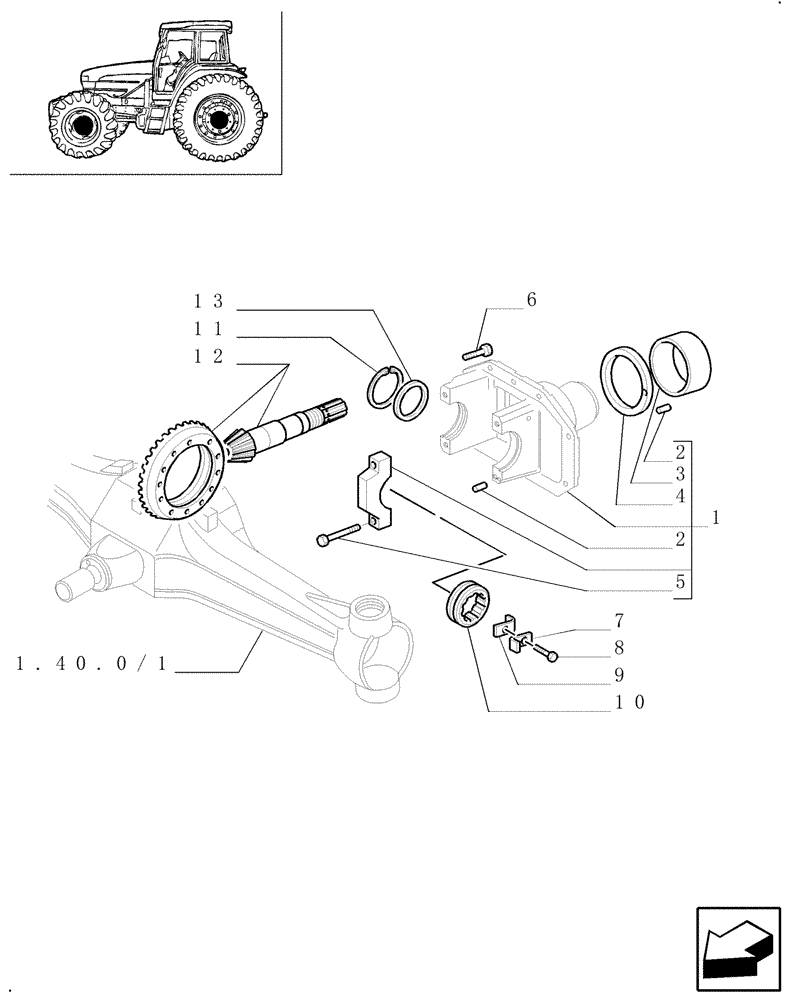 Схема запчастей Case IH JX70U - (1.40.0/44[01]) - (VAR.322) HIGH SPEED RING GEAR AND PINION - 4WD - BEVEL GEAR PAIR & SUPPORT (04) - FRONT AXLE & STEERING