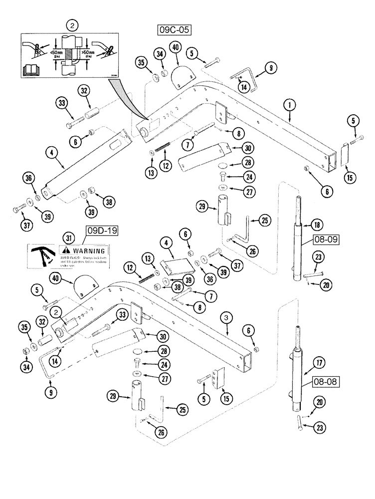 Схема запчастей Case IH 1020 - (09A-16) - REEL SUPPORT ARMS AND LIFT CYLINDERS (09) - CHASSIS/ATTACHMENTS