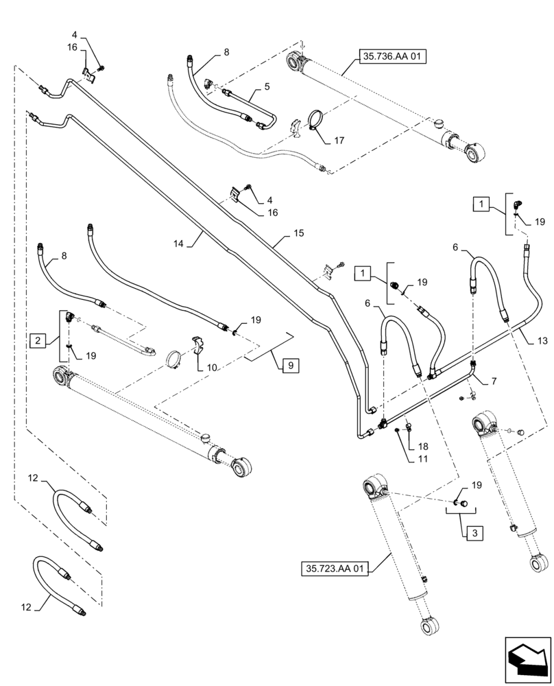 Схема запчастей Case IH SR220 - (35.701.AX[03]) - LOADER ARM LINES (30-JUL-2013 & PRIOR) (35) - HYDRAULIC SYSTEMS