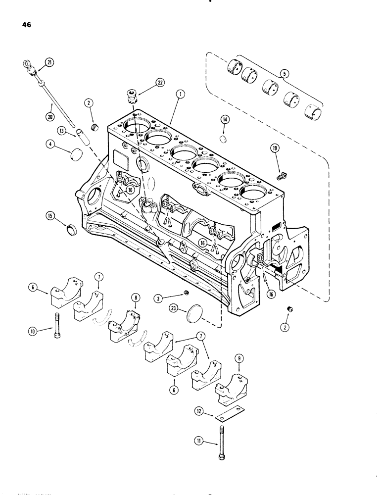 Схема запчастей Case IH 1270 - (046) - CYLINDER BLOCK ASSEMBLY, (451 BDT) DIESEL ENGINE, USED PRIOR TO ENGINE SERIAL NUMBER 2555990 (02) - ENGINE