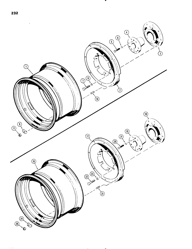 Схема запчастей Case IH 1270 - (232) - REAR WHEELS WITH 32 INCH RIMS, WITH 3-1/2 INCH DIAMETER AXLE SHAFT (06) - POWER TRAIN