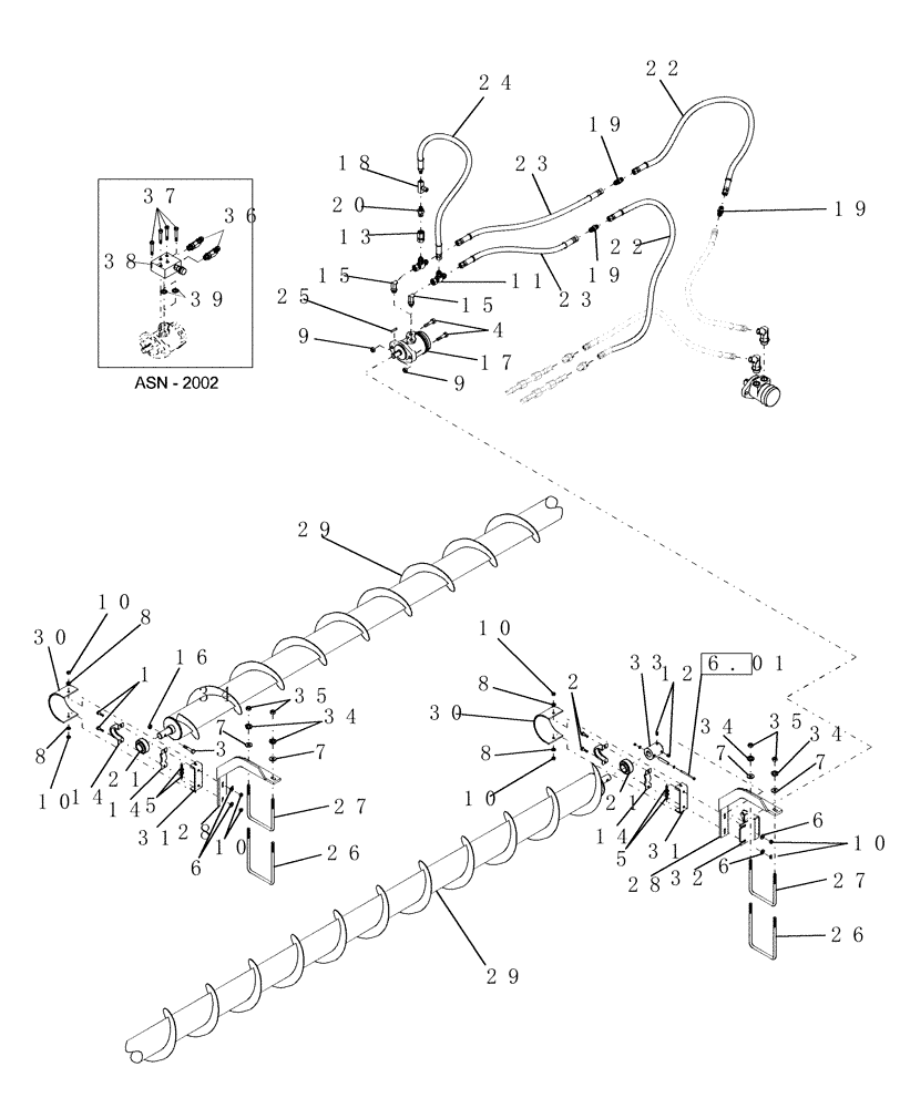 Схема запчастей Case IH DHX361 - (6.06[1]) - CROSS AUGER, 25, 30 & 36 FT, PRIOR TO PIN C20 2003 (12) - MAIN FRAME