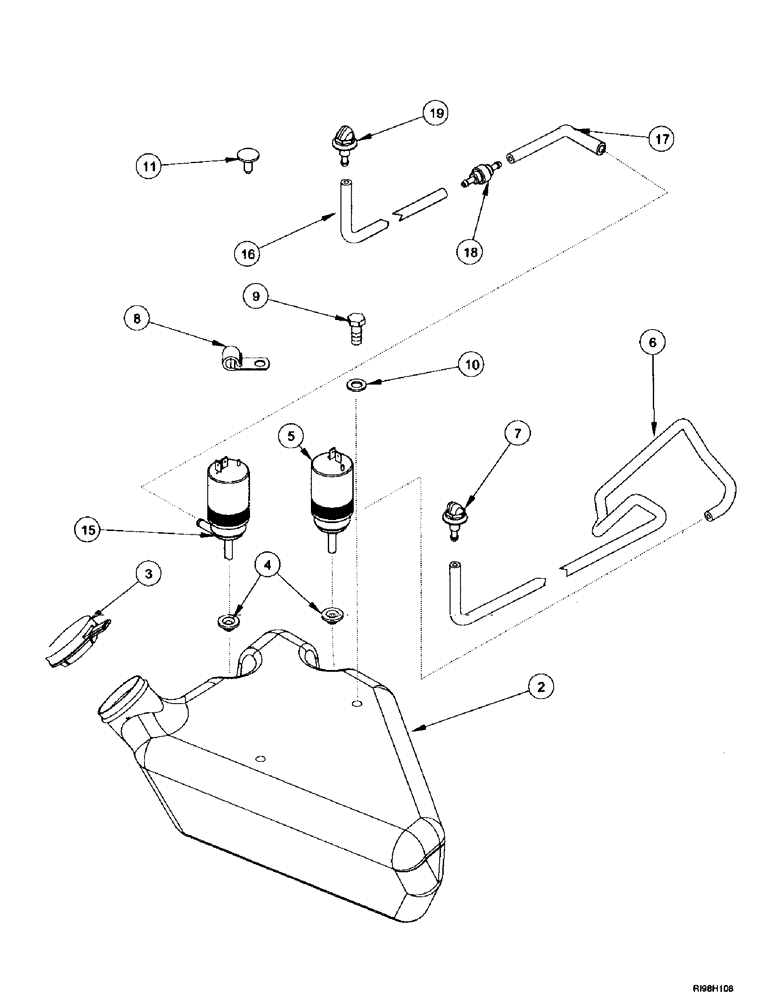 Схема запчастей Case IH MX200 - (4-058) - WINDSHIELD WASHER, FRONT AND REAR (04) - ELECTRICAL SYSTEMS