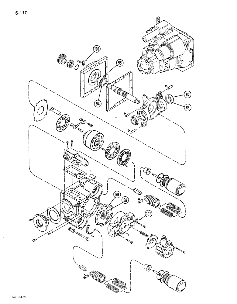 Схема запчастей Case IH 1680 - (6-110) - HYDROSTATIC PUMP, W/SINGLE SPEED MOTOR, RICE W/POWER GUIDE AXLE, PRIOR TO P.I.N. JJC0047918 (CONTD) (03) - POWER TRAIN