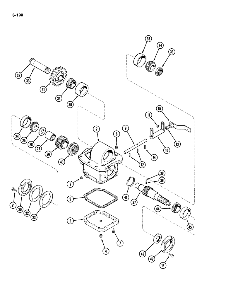 Схема запчастей Case IH 2094 - (6-190) - TRANSFER GEARBOX, MFD TRACTORS, PRIOR TO TRANSMISSION SERIAL NO. 16239354 (06) - POWER TRAIN