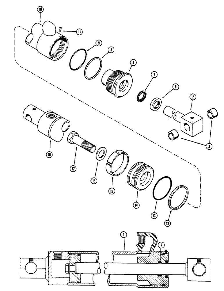 Схема запчастей Case IH 2670 - (168) - G100065 REAR STEERING CYLINDER, WITH ONE PIECE INNER GLAND SEAL, 3 INCH DIAMETER X 8 INCH STROKE (05) - STEERING