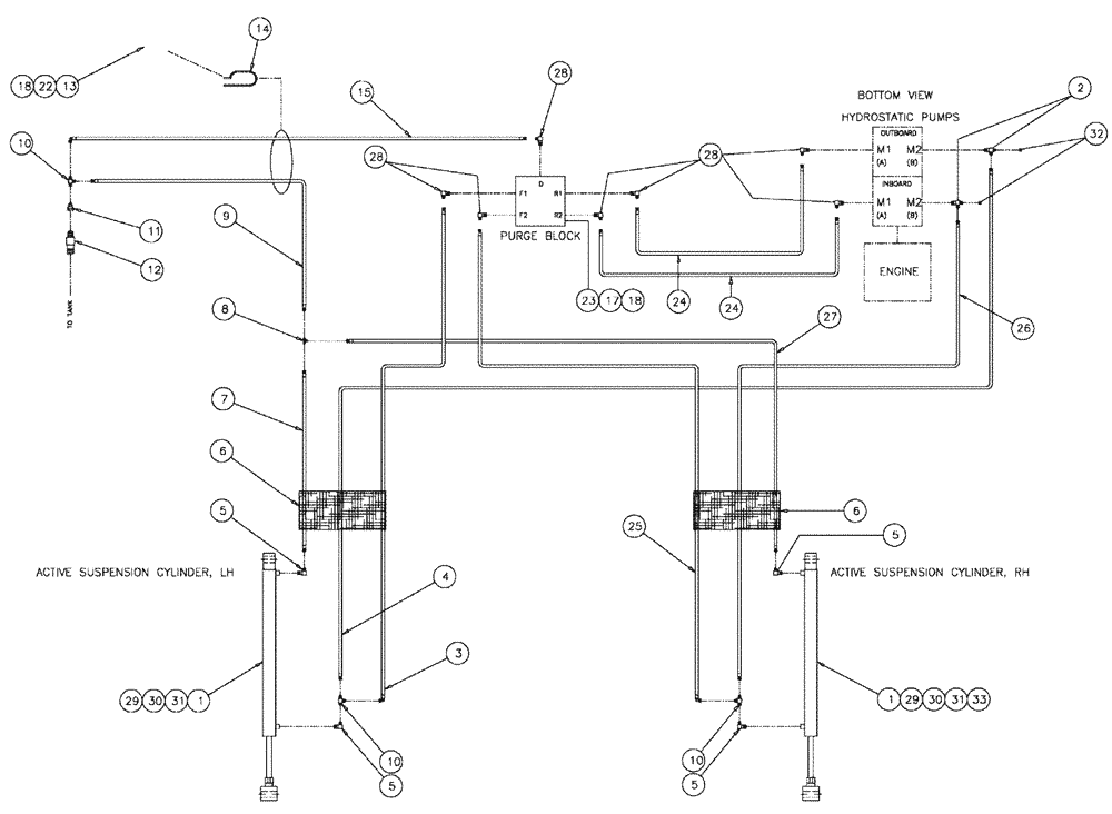 Схема запчастей Case IH 3150 - (06-009) - ACTIVE SUSPENSION Hydraulic Plumbing