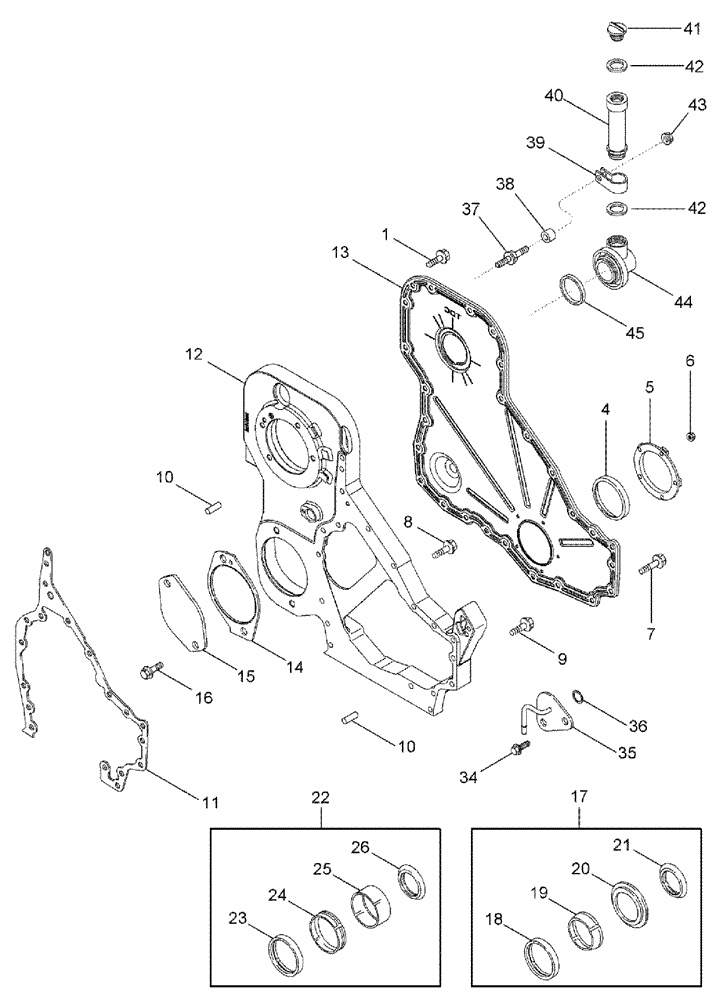 Схема запчастей Case IH TITAN 4020 - (02-034) - FRONT GEAR COVER (01) - ENGINE