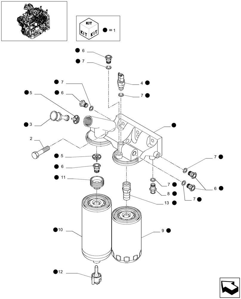 Схема запчастей Case IH MAXXUM 110 - (0.20.0/01) - FUEL FILTER (STD + VAR.330003-332115-332116) (01) - ENGINE