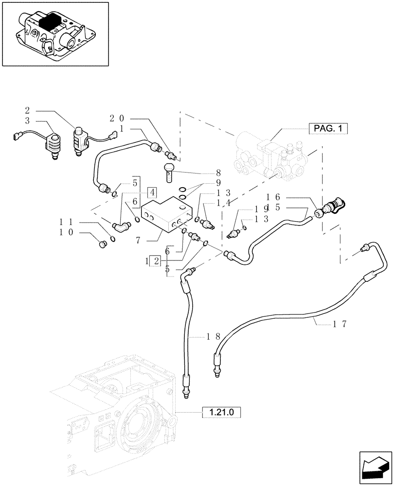 Схема запчастей Case IH MXU110 - (1.82.713[03]) - (VAR.372) VALVES WITH TRAILER BRAKE VALVE (ITALY) - VALVE PIPES (07) - HYDRAULIC SYSTEM