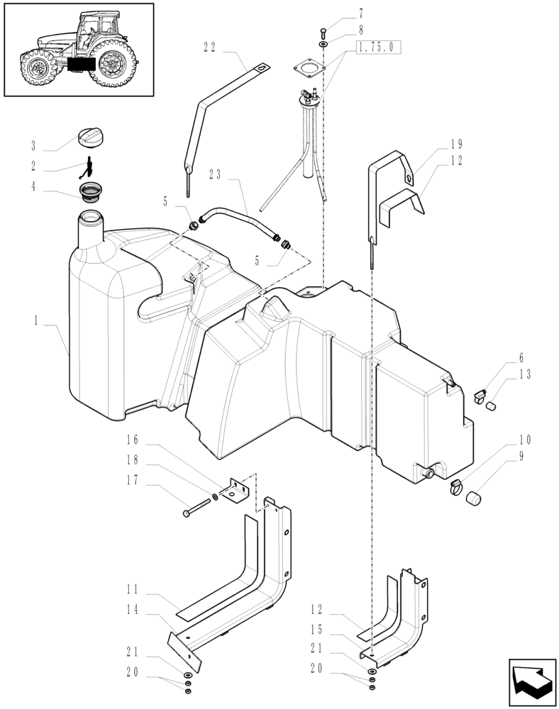 Схема запчастей Case IH MAXXUM 115 - (1.14.0[02A]) - FUEL TANK AND RELATED PARTS - D6240 - C7389 (02) - ENGINE EQUIPMENT