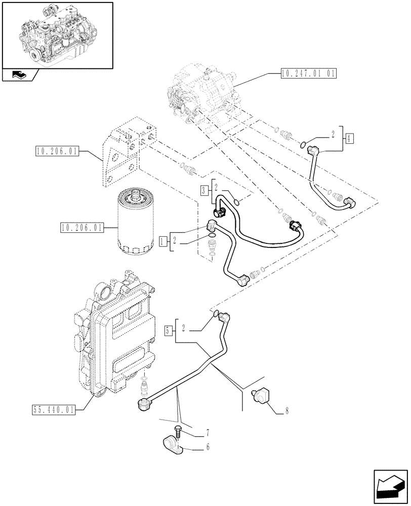 Схема запчастей Case IH F4HE9684J J100 - (10.218.04) - PIPING - FUEL (2855426 - 2855532) 