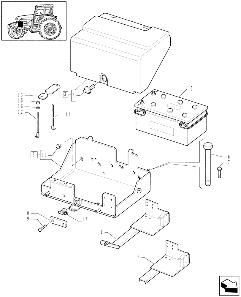 Схема запчастей Case IH MXU115 - (1.74.2[01A]) - BATTERY, COVERS AND RELATED SUPPORTS - D5335 - C5506 (06) - ELECTRICAL SYSTEMS