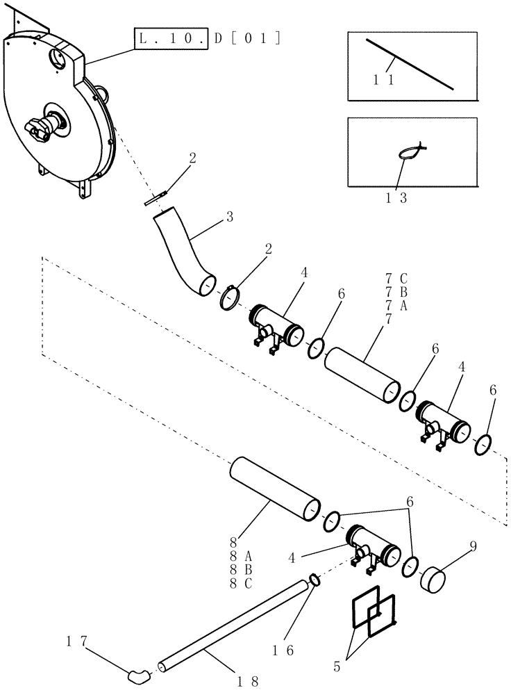 Схема запчастей Case IH 1200 - (L.10.E[02]) - VACUUM AIR SYSTEM - 6 ROW RIGID MOUNTED L - Field Processing